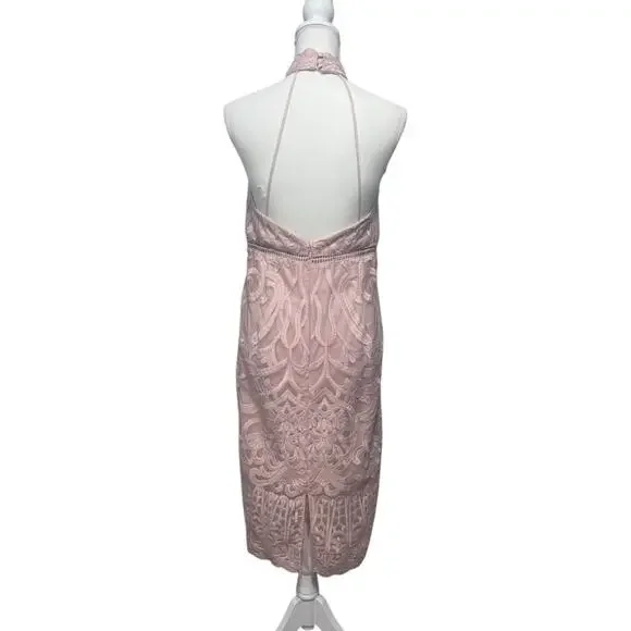 Bardot Hana Lace Halter Cocktail Dress in Soft Pink - Size L (10) - Picture 3 of 7